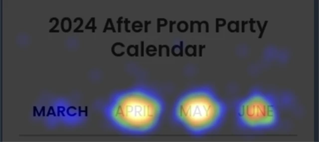 Screenshot of heatmap showing high use of calendar tabs