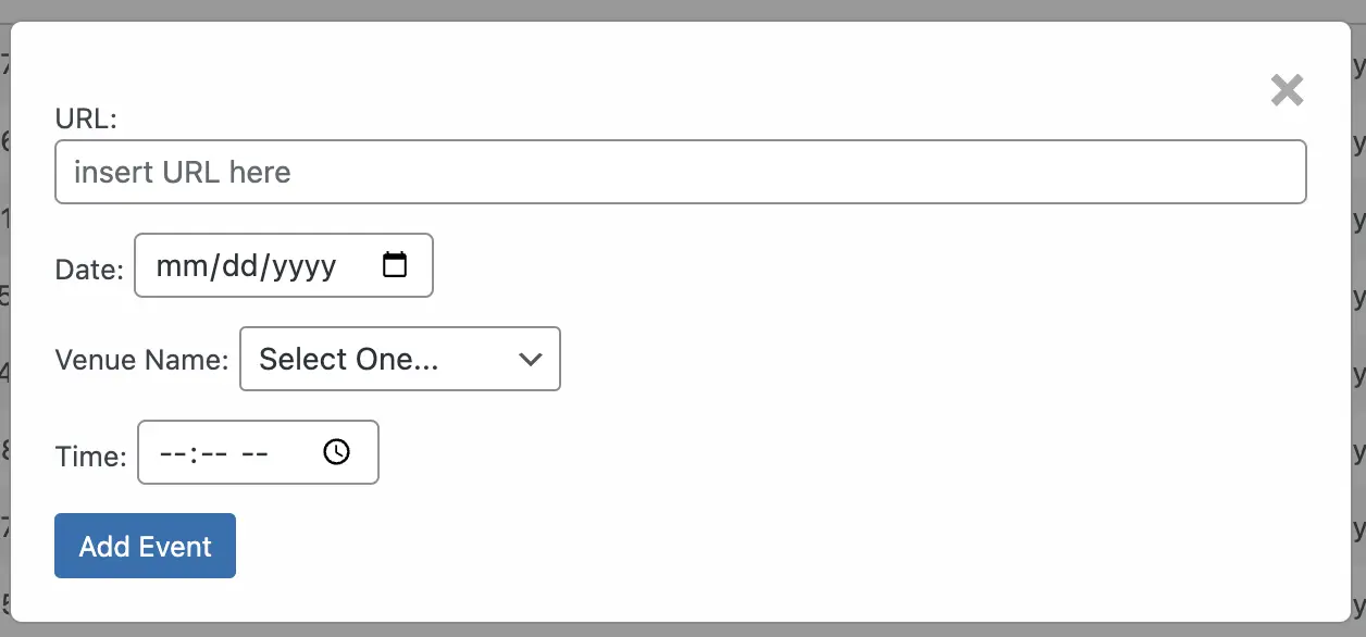 APCE Modal form to add events