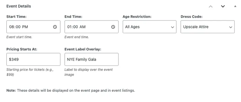 Revised Event Details Admin Section
