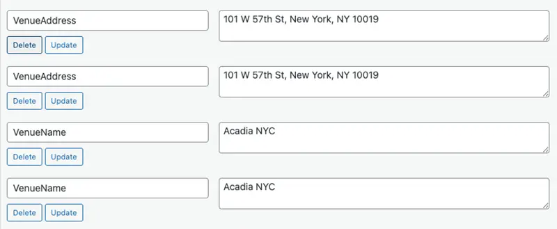Previous custom fields for event management