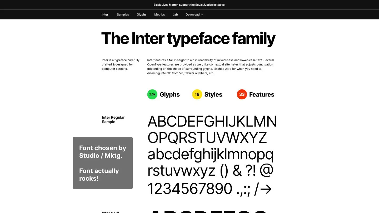 slide showing Inter font chosen by marketing